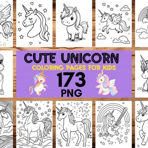 173 Cute Unicorn Coloring Pages for Kids, Unicorn Birthday Party Activity,Kids Coloring Pages
