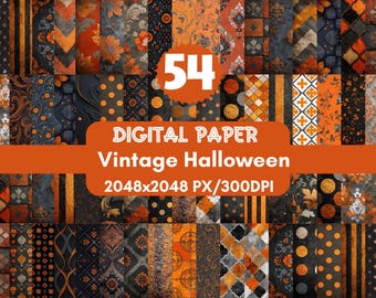 54 Vintage Halloween Digital Papers,Decorative Halloween Backgrounds