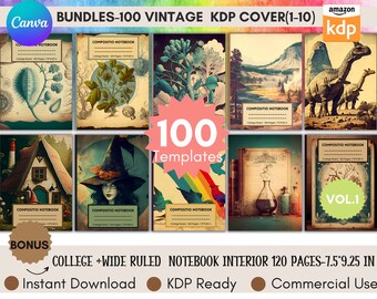 100 modèles de couvertures de livre KDP vintage : modèles de toile modifiables