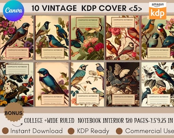 10 modèles de couvertures KDP modifiables sur toile, couvertures de cahiers vintage, couverture de livre broché, modèle de couverture KDP rétro