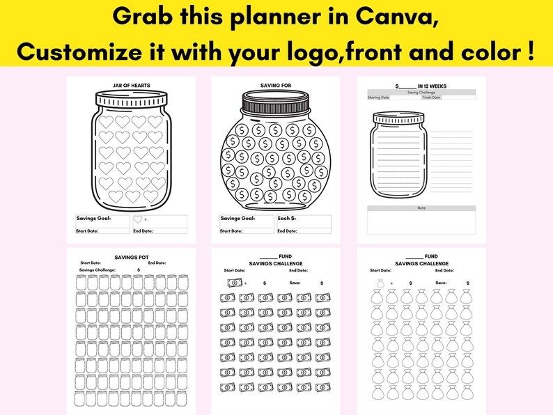 Editable saving challenge canva templates money saving challenge