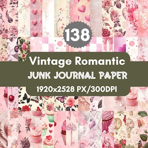 Vintage Roses Digital Paper: Shabby Chic Scrapbook Pages (138 PNG, 300 DPI)