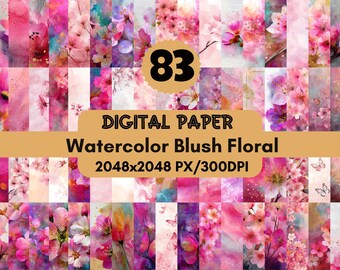 83 Carta digitale floreale con effetto acquerello, carta per scrapbooking primaverile rosa astratta