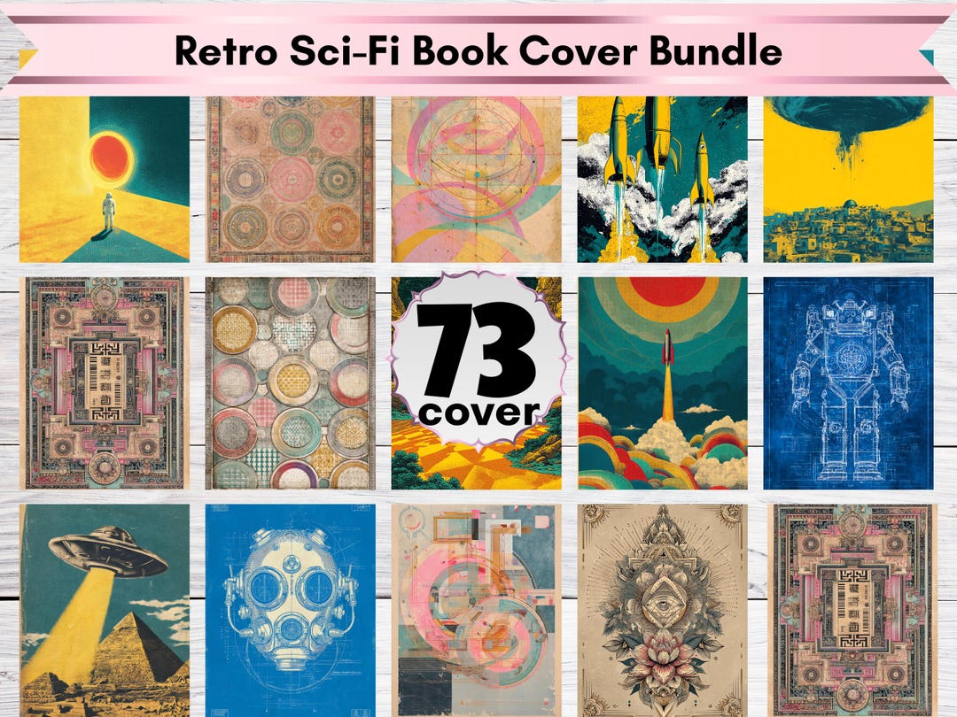 73 Retro Sci-fi Book Cover Bundle:cosmic Starseed Journal Front Covers ...
