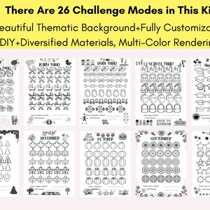 May include: Black and white printable activity sheets for kids. The sheets feature different themes, such as Valentine's Day, baby, gym, school, university, December, November, October, September, and July. Each sheet has a title and a grid of images to color in.
