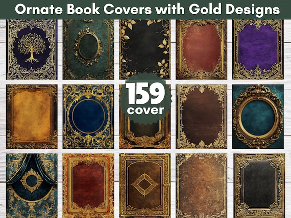 Ornate Gold Book Cover Designs: Vintage Textures (PNG Digital Download)