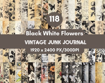 May include: A collage of 118 black and white vintage floral images, perfect for junk journaling. The images are 1920 x 2400 pixels and 300 DPI.