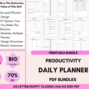 Printable Daily Planner Templates Bundle,Minimalist Daily Planner,Daily Hourly Planner,Productivity Schedule Planner