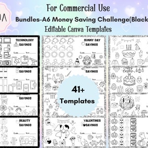 Editable A6 Savings Challenges Canva Templates,A6 Savings Challenge Trackers,A6 Cash Envelopes,A6 Money Envelopes