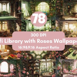 Lofi Library Roses Wallpaper: 4K Dual Monitor Backgrounds (78 PNG Files)