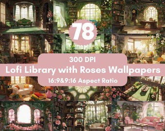 Lofi Library Roses Wallpaper: 4K Dual Monitor Backgrounds (78 PNG Files)