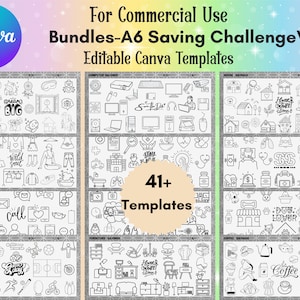 Editable A6 Savings Challenge Canva Templates,A6 Savings Challenge Trackers,A6 Cash Envelopes