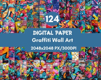 Digitaal graffitipapier op muur: kleurrijke street art-achtergronden (124 png)