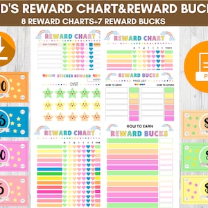 Printable Kids Reward Bucks and Chart,Printable Mom Bucks,Reward System For Kids