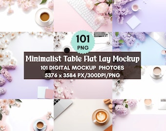 101 Tisch Flat Lay Mockup Bundle: Digitale Hintergründe (PNG)