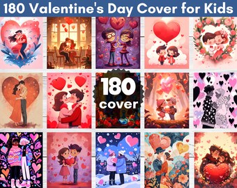 180 Valentine's Day Book Cover for Kids,Canva KDP Notebook Template,KDP Cover Template, Planner & Journal Covers