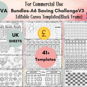 Editable A6 Savings Challenge Canva Templates UK SHEETS,A6 Savings Challenge Trackers,A6 Planner Inserts,A6 Cash Envelopes