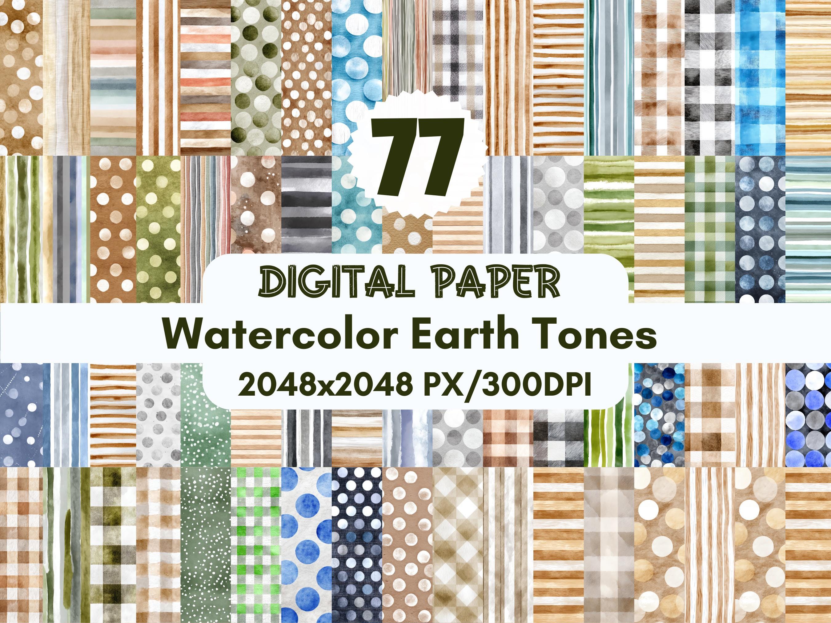 77 Watercolor Earth Tones Digital Paper: Boho Neutral Patterns (PNG ...
