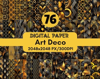 76 Carta digitale Art Déco, motivi Art Déco retrò in nero e oro