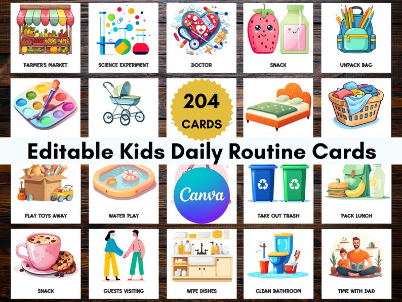 Lunch Routine Card Editable Kids Daily Routine Cards: Chore Chart for Toddlers (canva) - Etsy