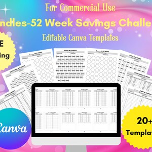 52 Wochen Spar-Challenge: Bearbeitbare Canva-Vorlagen (Digitaler Download)