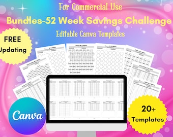 Desafío de ahorro de 52 semanas: Plantillas editables de Canva (descarga digital)