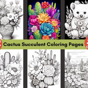 142 Cactus & Succulent Coloring Pages,Plant Coloring Pages for Adults,Succulent Coloring Page,Cactus Coloring Page