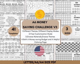 A6 Savings Challenge Templates Bundle,A6 Savings Challenge Trackers,A6 Planner Inserts,A6 Cash Envelopes