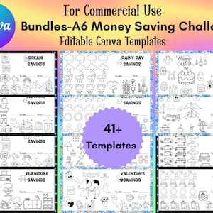 Editable A6 Savings Challenge Canva Templates,A6 Savings Challenge Trackers,A6 Budget Binder,A6 Envelopes