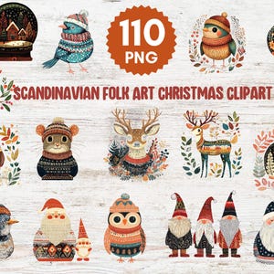 110 Aquarell Skandinavische Weihnachten Clipart, Weihnachten Folk Art Illustrationen Clipart, Winter Urlaub PNG