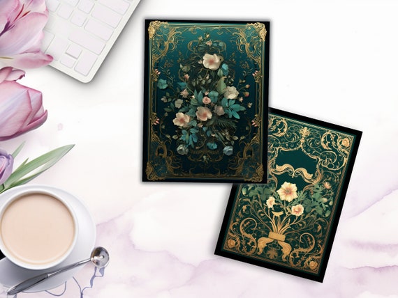 106 Gilded Green Book Covers: Ornate Antique Designs (PNG