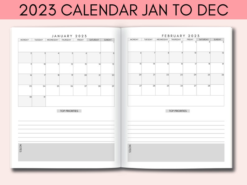 2023 Minimalist Printable Calendars 2023 Simple Year Planner Etsy Uk