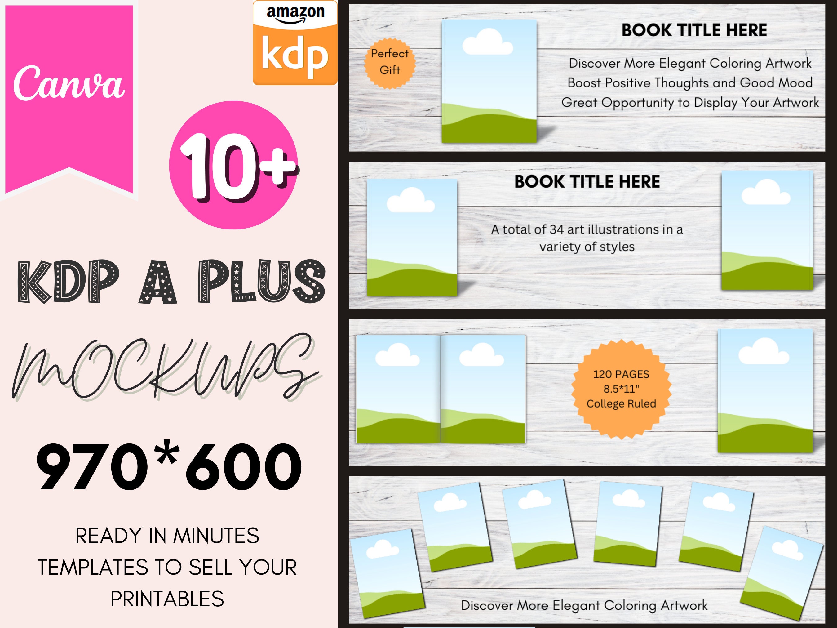 Canva Book Mockup Templates for KDP A+ Content (970x600) - Etsy