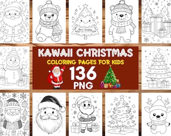 136 pagine da colorare di Natale kawaii, stampabili di Natale carini, giochi di Natale, attività di Natale