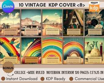 10 Editable KDP Covers Canva Templates,Vintage Book Cover Design,Paperback Book Cover,Retro Notebook Cover Template