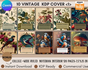 10 modèles de couvertures KDP modifiables sur toile, couvertures de journaux, couverture de livre broché, modèle de couverture de cahier vintage