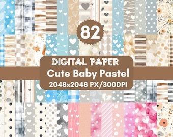 82 Cute Baby Pastel Digital Papers,Cute Baby Seamless Pattern Set,Pastel Baby Papers,Newborn Pastel Digital Paper