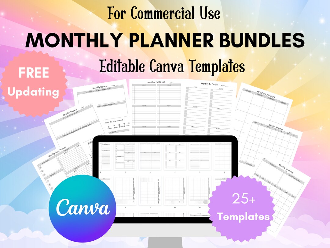 Editable Monthly Planner Template: Canva Printable (commercial Use) - Etsy