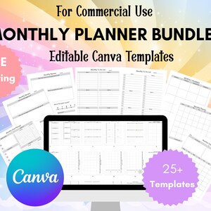 Editable Monthly Planner Template: Canva Printable (Commercial Use)
