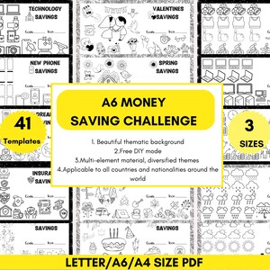 A6 Savings Challenge Printable PDF Bundles,A6 Savings Challenge Trackers,A6 Budget Binder Insert,A6 Money Envelopes