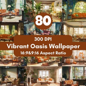 80 Vibrant Oasis Wallpaper,Library Wallpaper for Computer, Plants Laptop Wallpaper, Ultrawide Wallpapers 4K Ultra HD