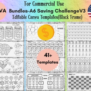 Editable A6 Savings Challenge Canva Templates,A6 Savings Challenge Trackers,A6 Planner Inserts,A6 Cash Envelopes