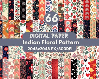 紙の花('59インド) 66 インドの花柄シームレス デジタル ペーパー、インドの花の