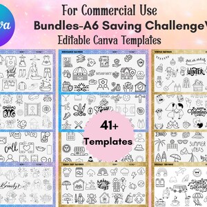 Editable A6 Savings Challenge Canva Templates,A6 Savings Challenge Trackers,A6 Budget Binder,A6 Cash Envelopes