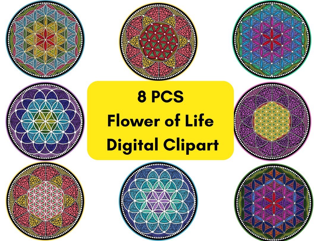 Flower of Life Digital Clipart,colorful Flower of Life Sublimation Png ...