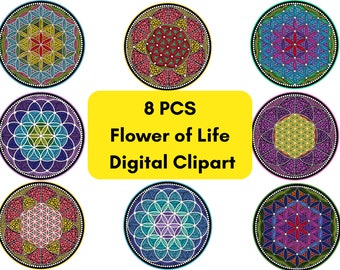 Flower of Life Digital Clipart,Colorful Flower of Life Sublimation PNG,Flower of Life Printable Wall Art