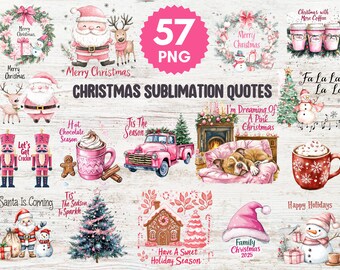Pink Christmas Sublimation Quotes Bundle (57 PNG)