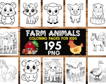 195 Cute Farm Animals Coloring Pages for Kids,Animals Coloring Sheets,Animals Activity Sheet,Cute Animals Print