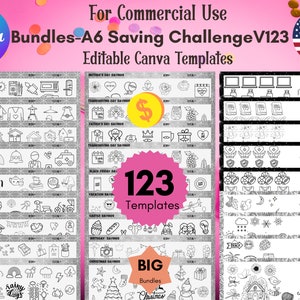 Editable Savings Challenge Canva Templates,A6 Savings Challenge Trackers,A6 Planner Inserts,A6 Cash Envelopes