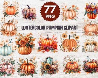 Aquarell Kürbisse Clipart: 77 Herbst Herbst Designs (PNG)